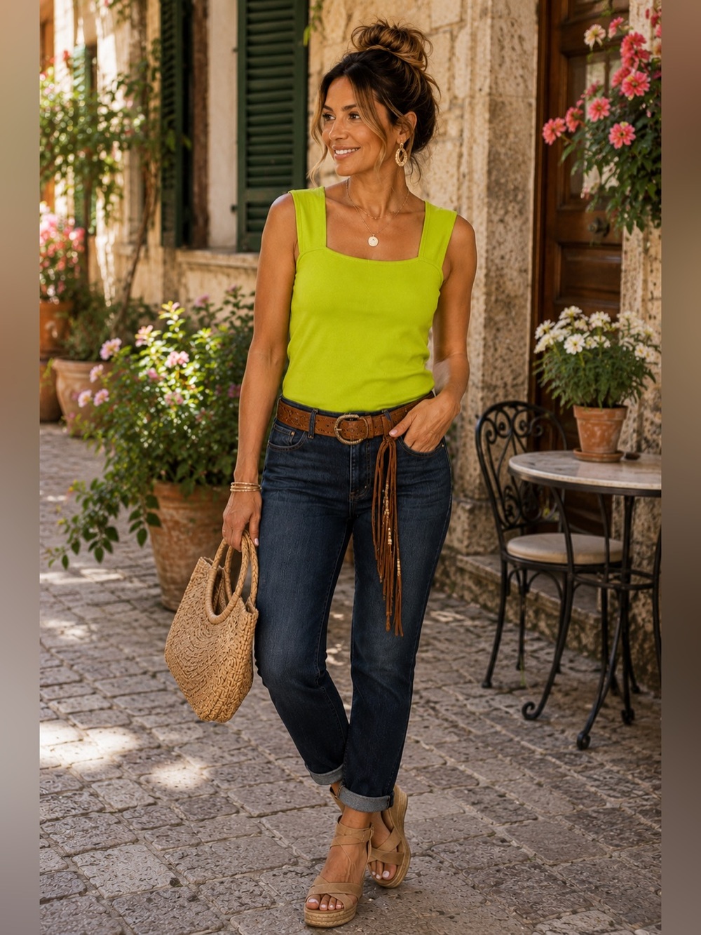 Joseph A. Green Fitted Tank Top with Square Neckline size Medium